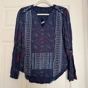Lucky Brand Navy and Red Patterned Blouse